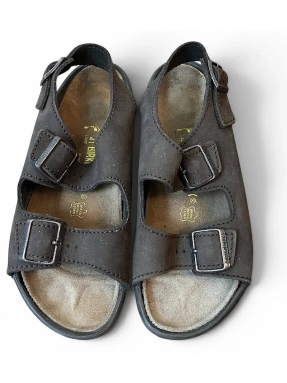 Birkenstock Ladies 10 Mens 8 Brown Suede Leather Sandals Ankle Adjust Buckles - Picture 1 of 9